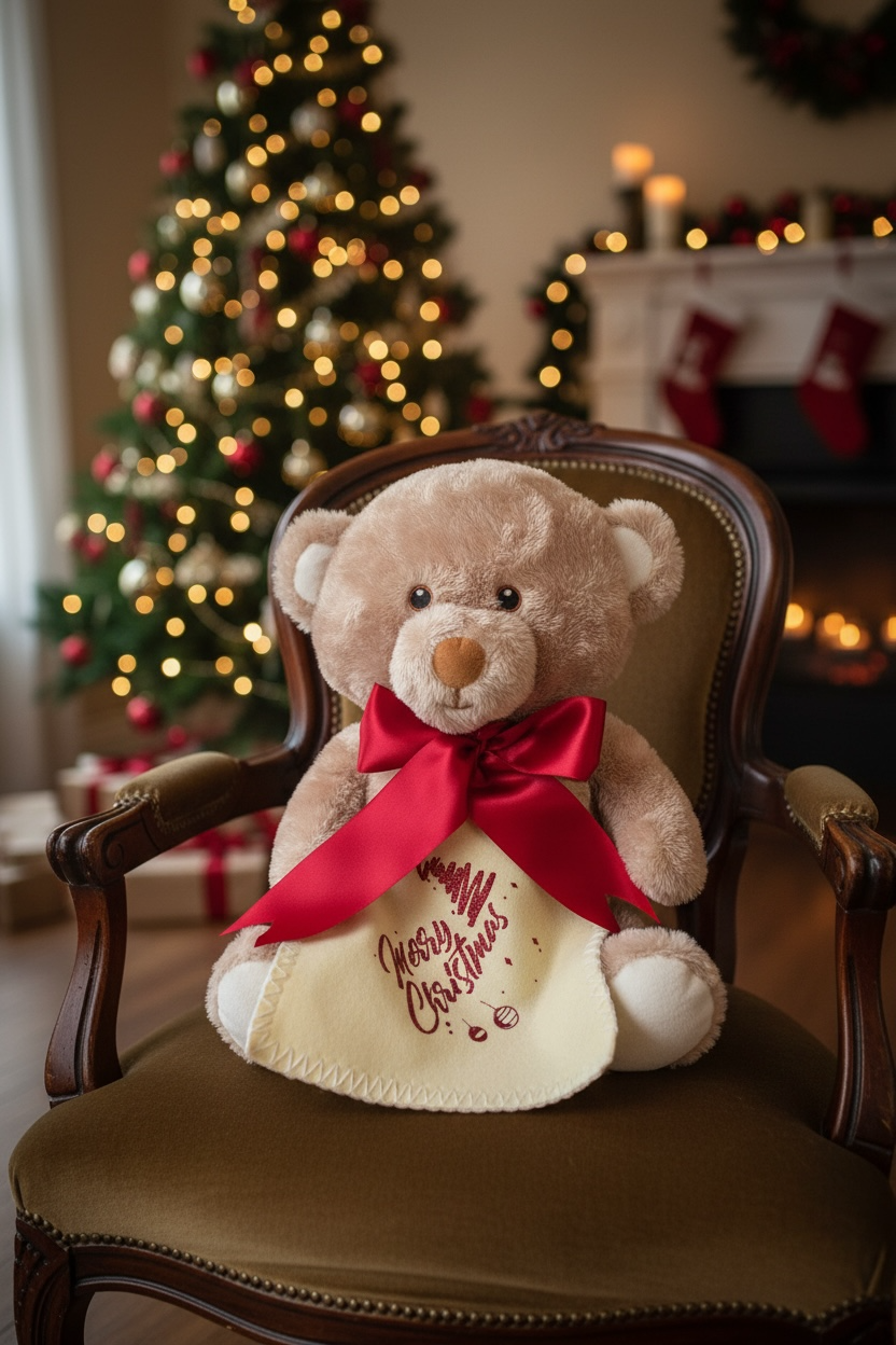 Christmas Teddy with Red Bow