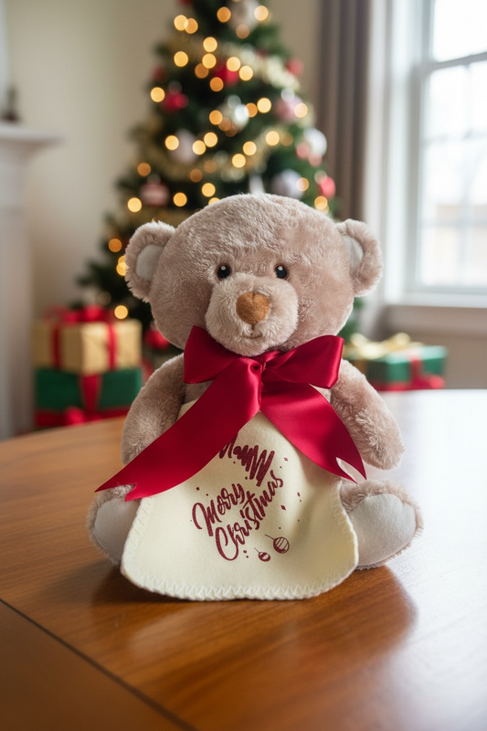 Christmas Teddy with Red Bow