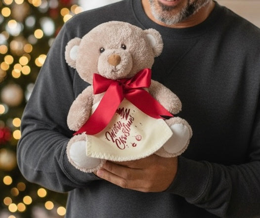 Christmas Teddy with Red Bow